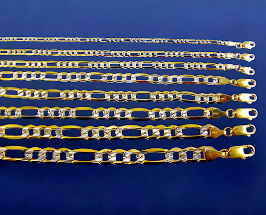 10K Yellow Gold 1.5mm-8mm Solid Figaro Pave Chain Bracelet All Sizes Real Gold