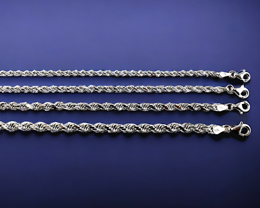 10K White Gold 2.5mm-4.5mm Solid Rope Chain Bracelet Diamond Cut All Sizes Real
