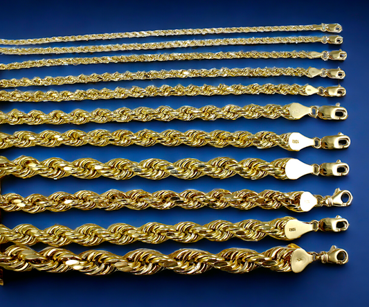10K Yellow Gold 2mm-10mm Rope Chain Necklace Diamond Cut All Sizes Real